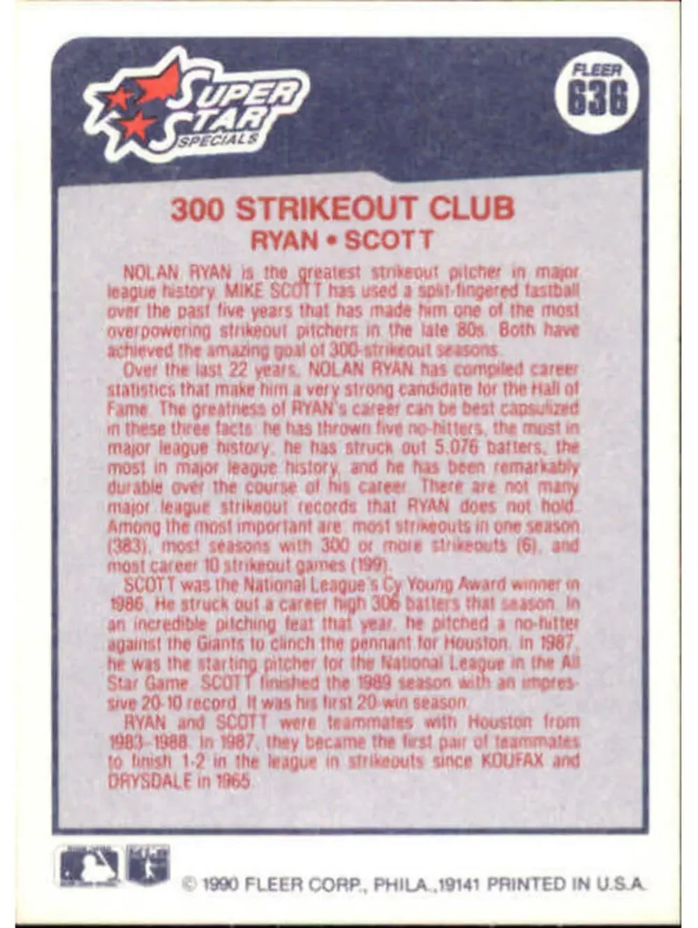 1990 Nolan Ryan / Mike Scott Fleer Baseball Card #636